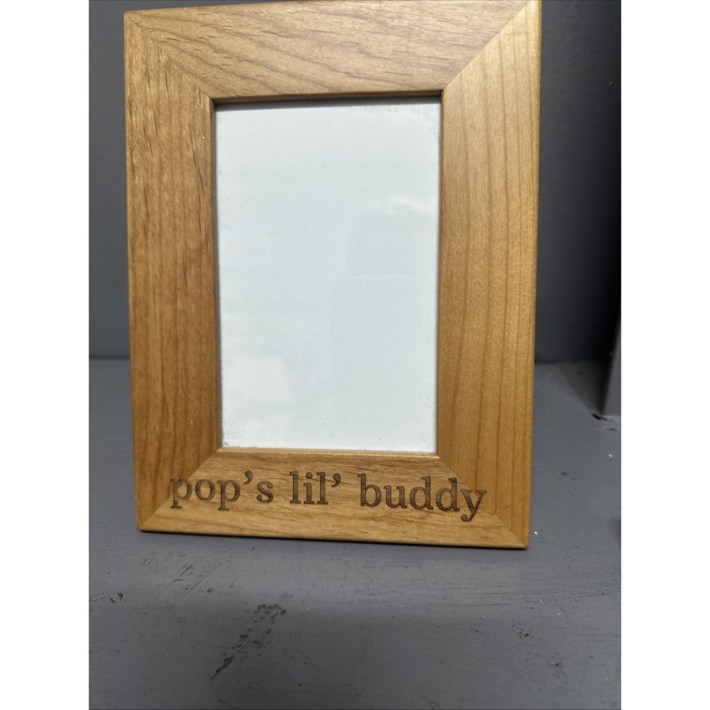 Wood Picture Frame "Pop's Lil' Buddy" Engraved Grandpa Grandchild Photo Frame